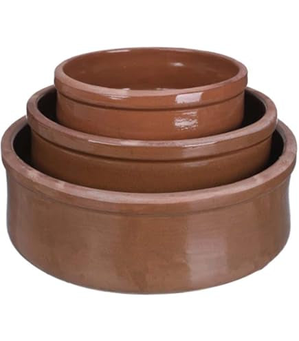 Round Pottery Tajine Set - Brown, Pottery Food Bowls: 3 pieces
