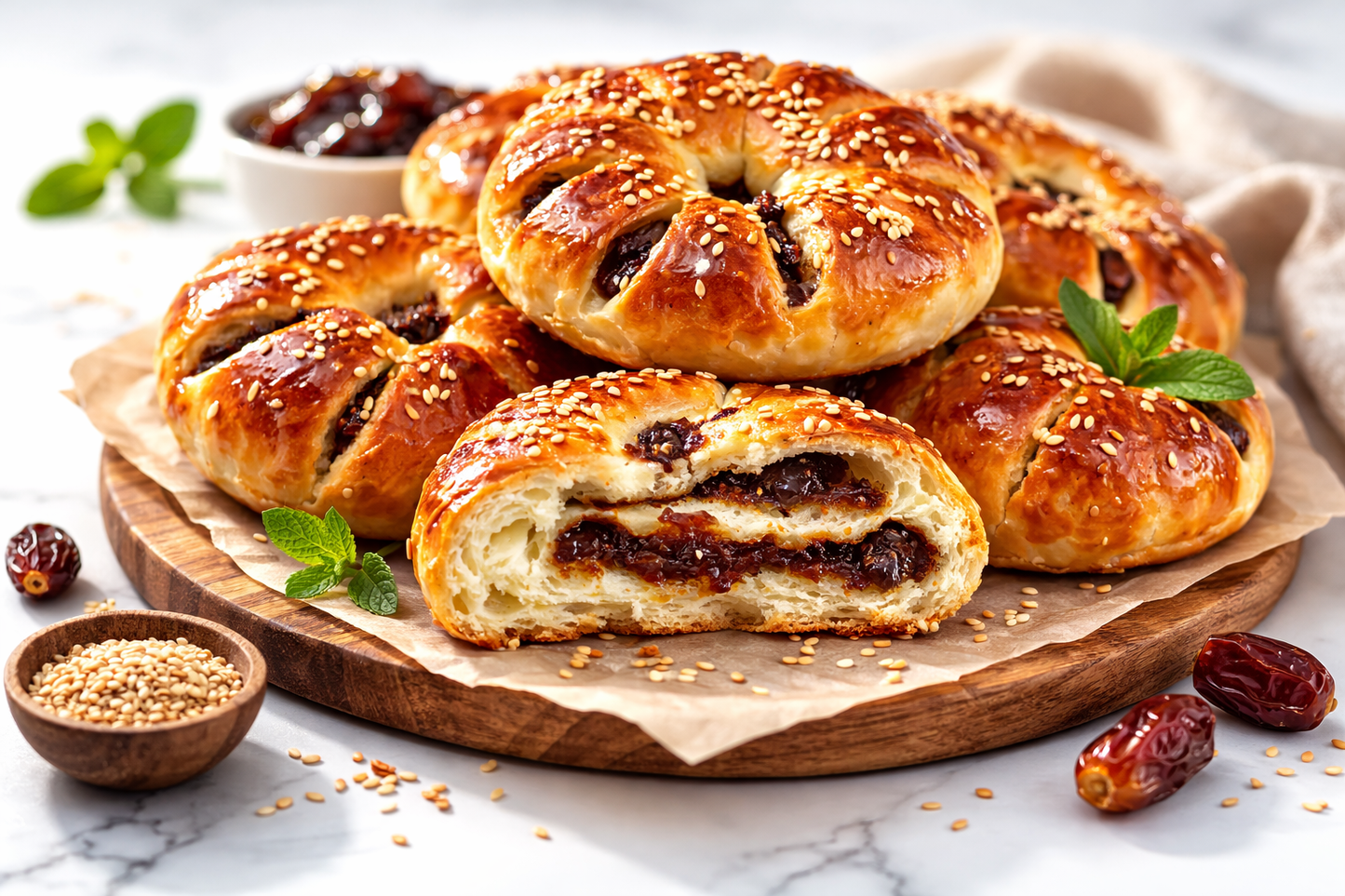 Fresh-Baked Date-Filled Sweet Buns Small Buns