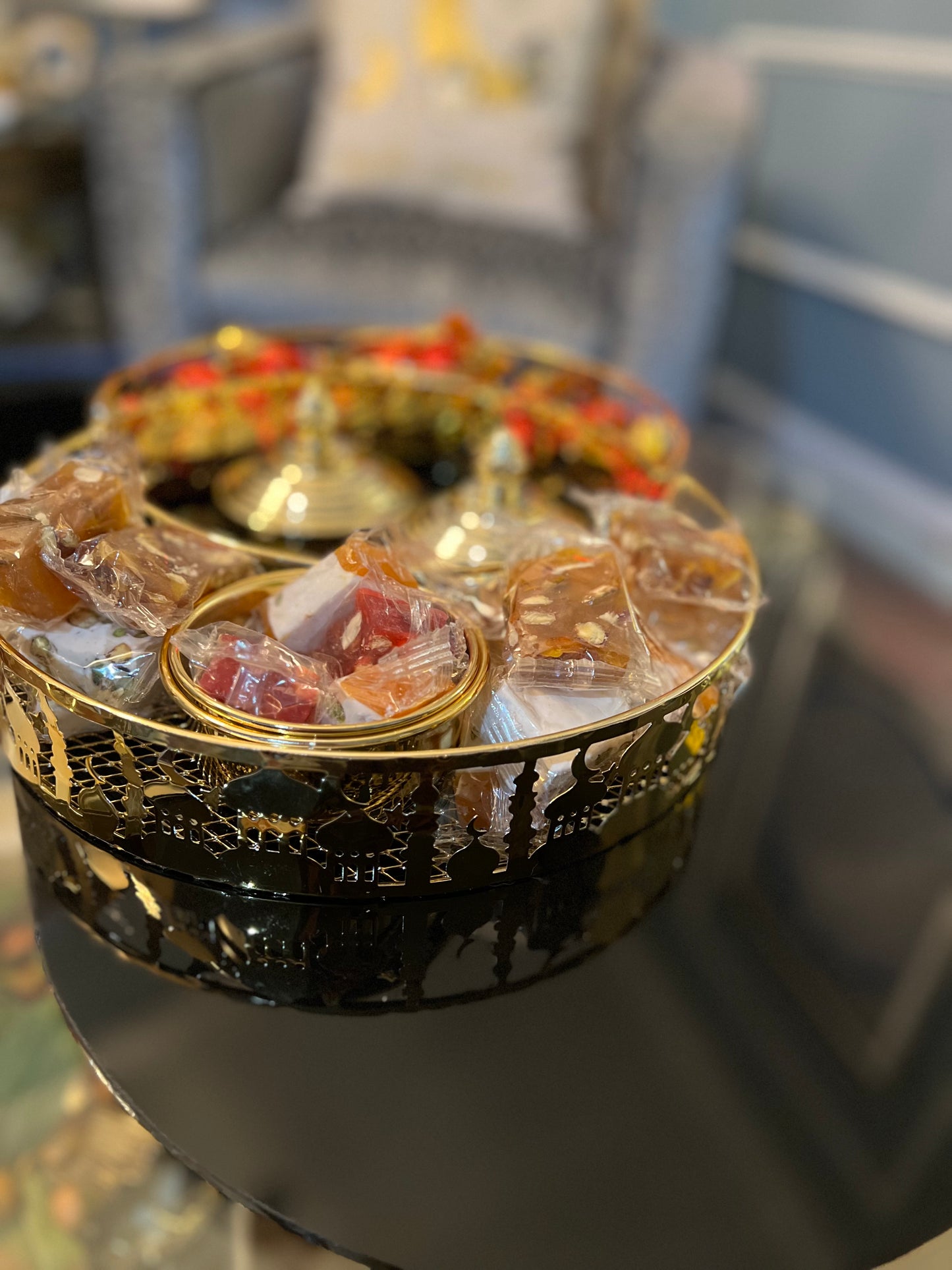 Crescent Candy/Tea Tray With Sugar Jar 2 peice