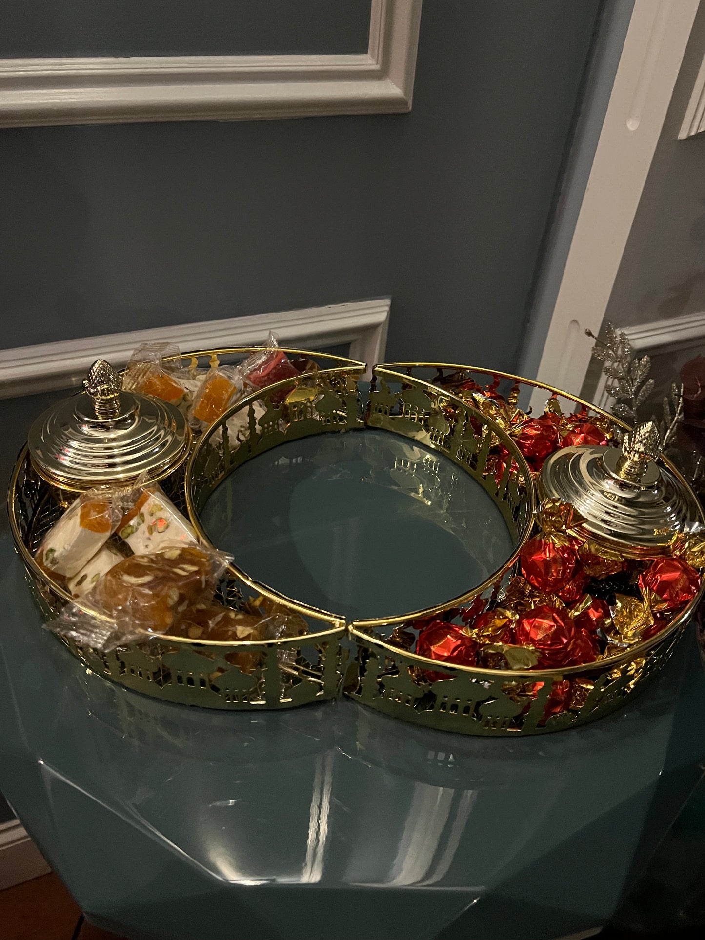 Crescent Candy/Tea Tray With Sugar Jar 2 peice