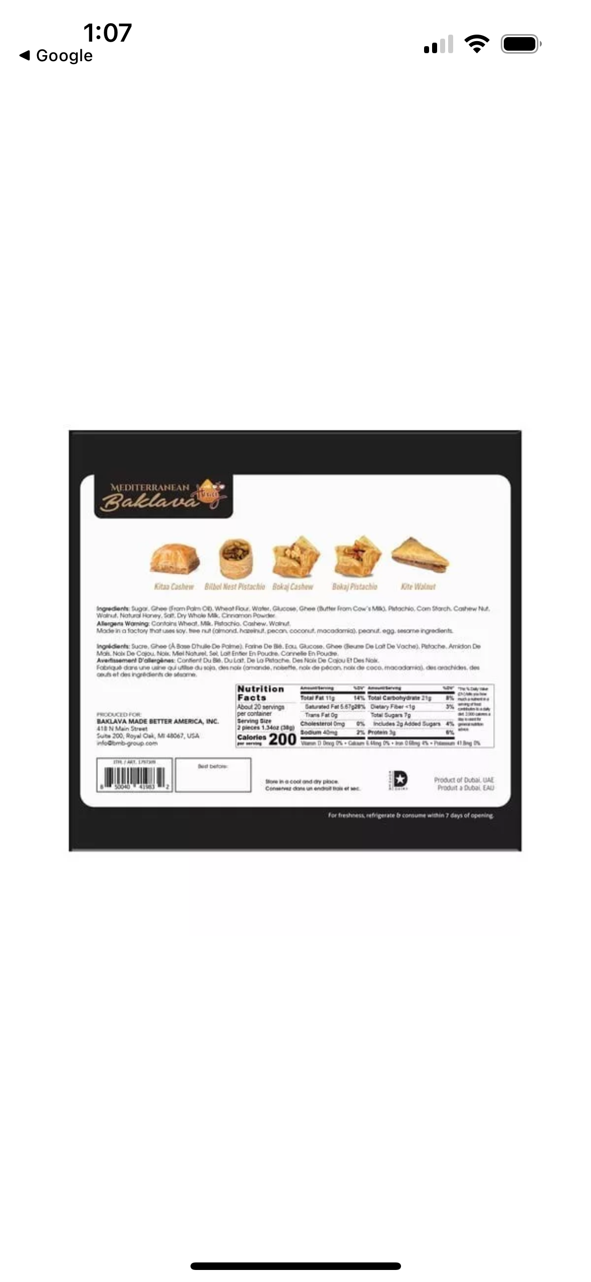 Handmade Mediterranean Baklava with Honey 27.5 oz Made in Dubai