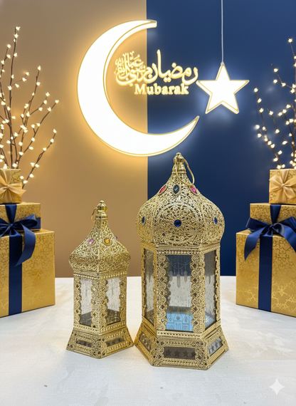 Gold Ramdan Lantern with song and Light Bundle Small + Large