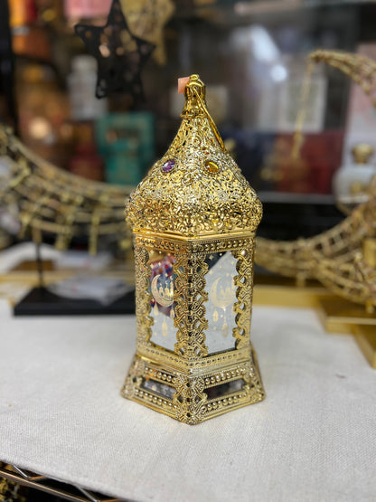 Arabesque Mirrored Ramadan Lantern, Metal Light Up and Signing Fanous