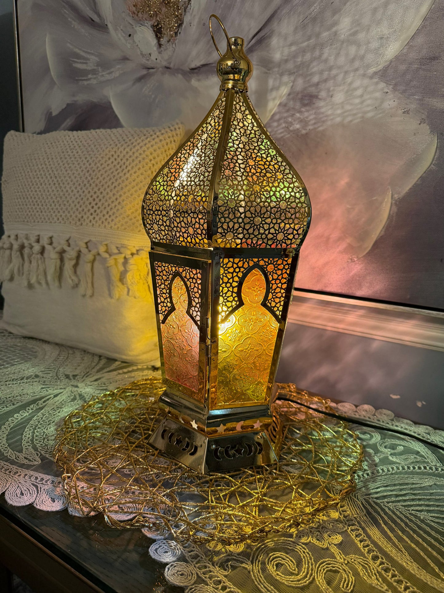 Ramadan lantern with light different color glass