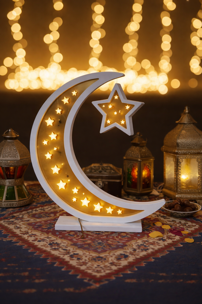 RAMADAN KAREEM crescent moon wooden with star (17 inches Height)