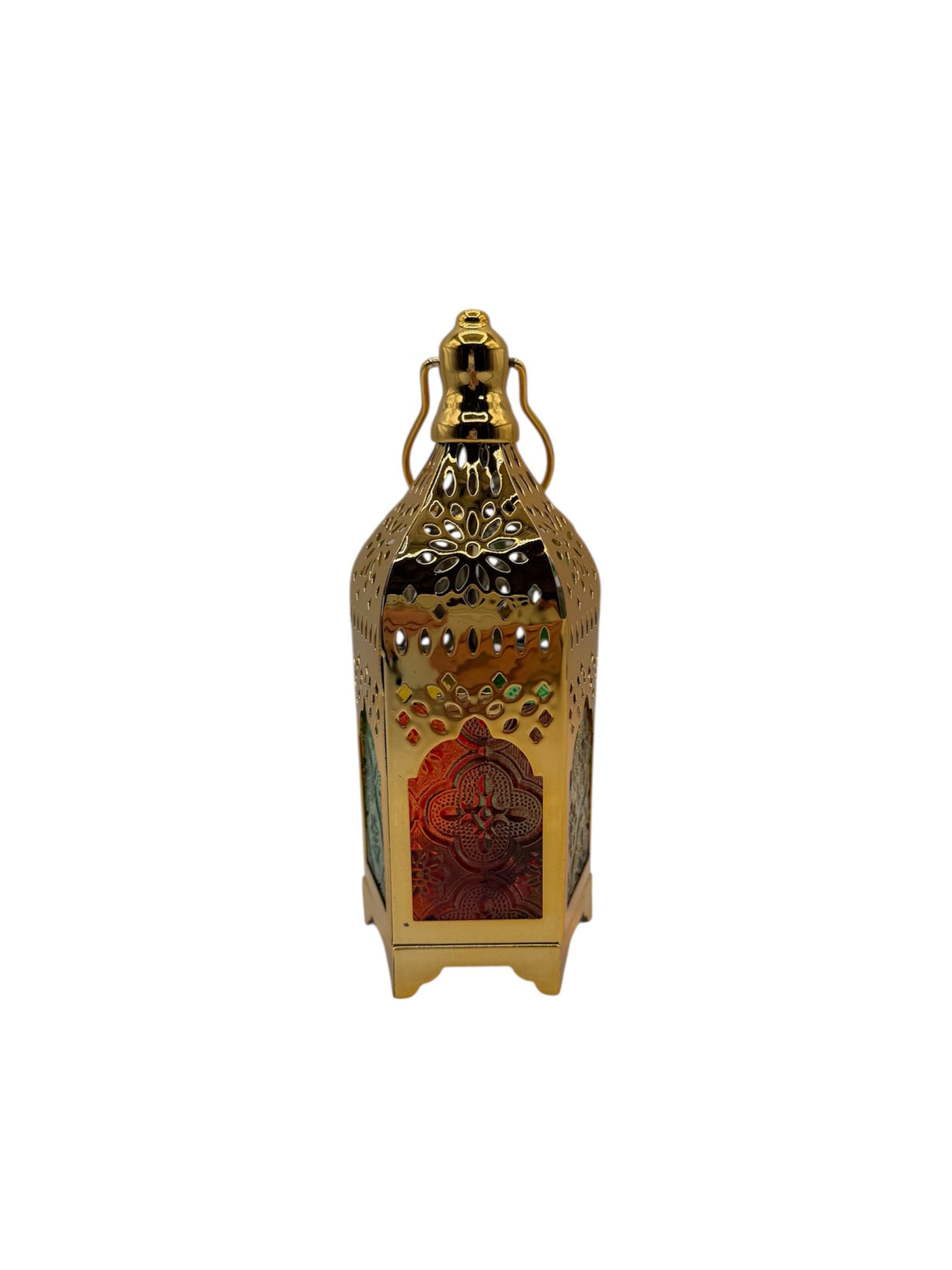 Lantern with stained glass and lights - Gold small