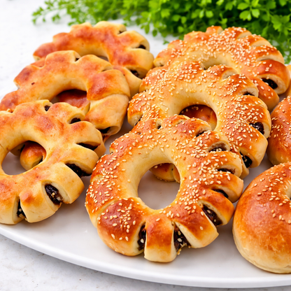 Soft and Chewy Date Filled Ajwa Agwa Bun, Golden-brown Glaze Dessert Baked X 4 Buns