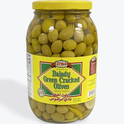 Ziyad Premium Green Cracked Olives - Authentic Mediterranean Flavor, 1361 Grams