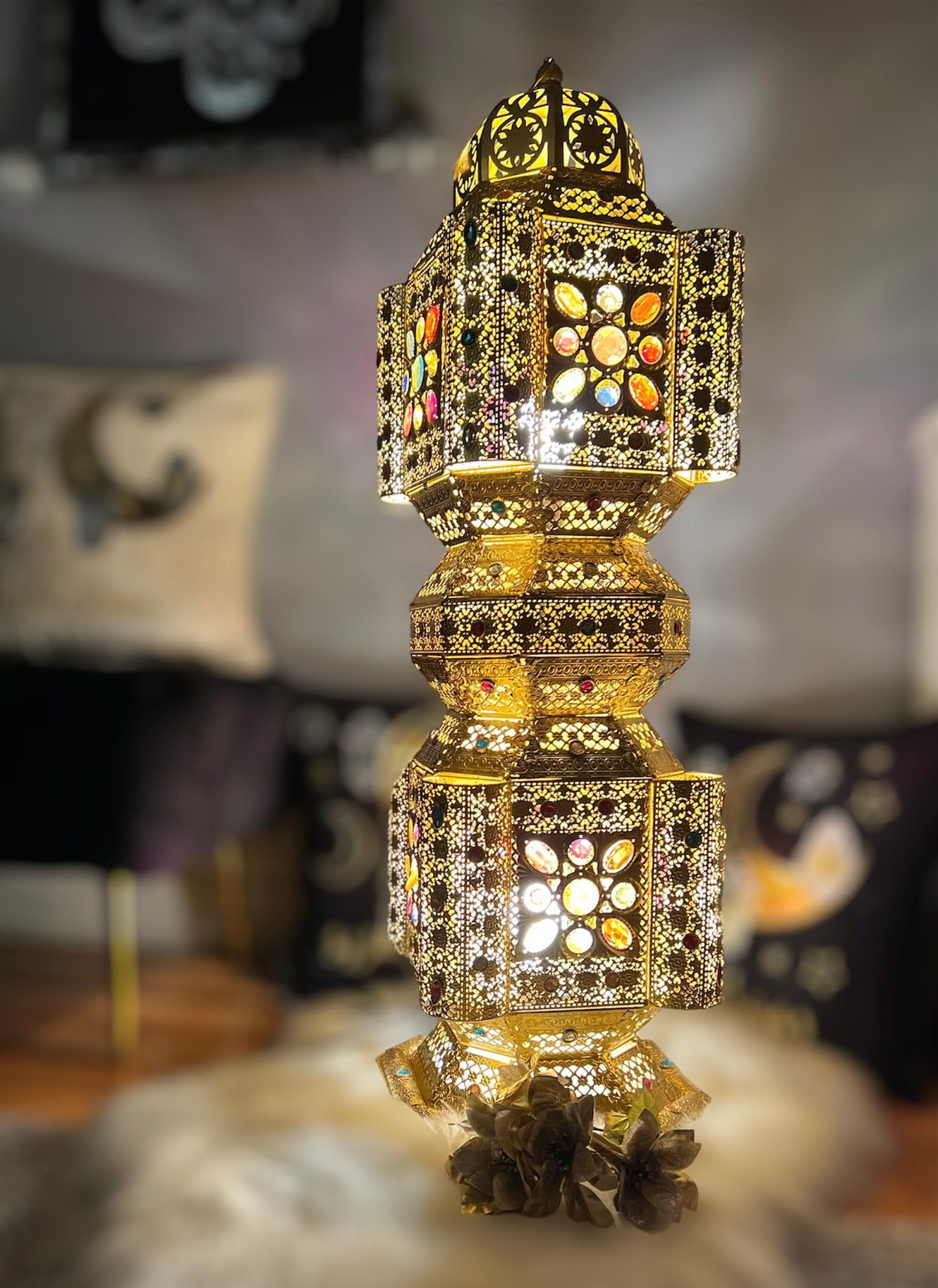 Middle Eastern Floor Lamp, Golden Arab Ramadan Lantern