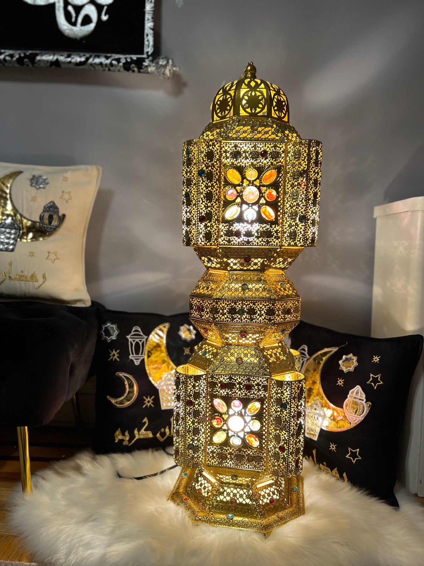 Middle Eastern Floor Lamp, Golden Arab Ramadan Lantern