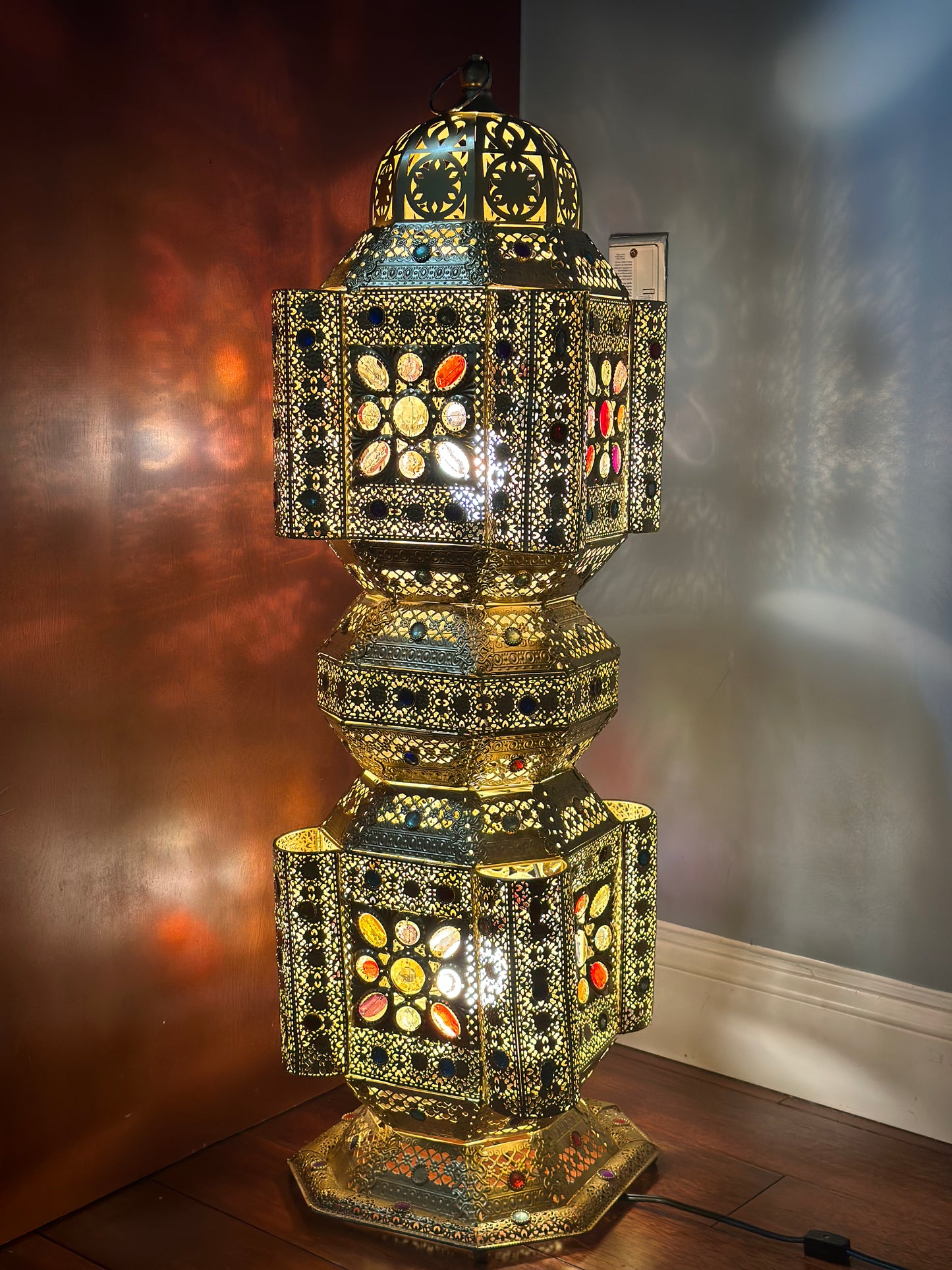 Middle Eastern Floor Lamp, Golden Arab Ramadan Lantern